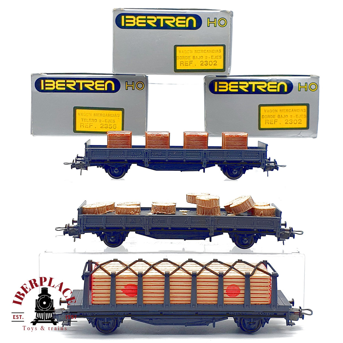 ♻️🚂 IBERTREN 3x vagones mercancias RENFE borde bajo teleros 2302 2356 Escala H0 1:87