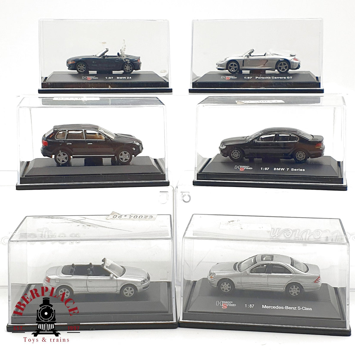 ♻️ 🚂 High Speed 6 coches Porsche BMW Mercedes Cayenne escala H0 1:87