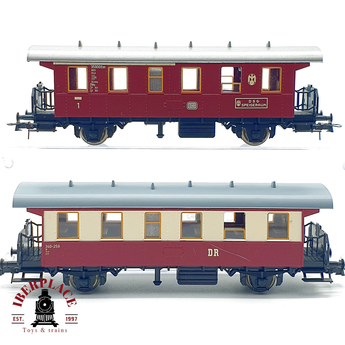 ♻️ 🚂 Roco 2x vagones pasajero y restaurante DSG DB DR Ep III Escala H0 1:87