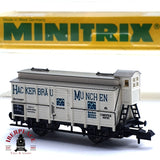 ♻️ 2da mano - Minitrix 51 3218 00 vagón cerrado con garita Hacker Bräu N escala 1:160 E16