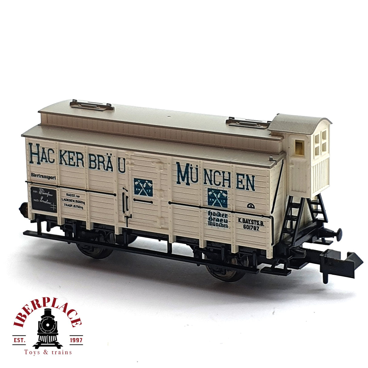♻️ 2da mano - Minitrix 51 3218 00 vagón cerrado con garita Hacker Bräu N escala 1:160 E16
