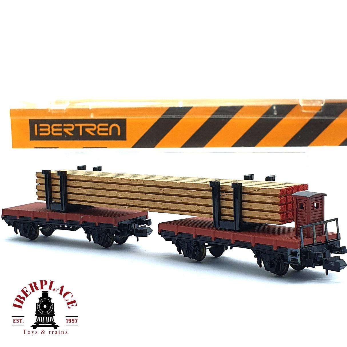 ♻️ 2da mano - IBERTREN 373 vagon plataforma con laminas de madera RENFE N escala 1:160 E16