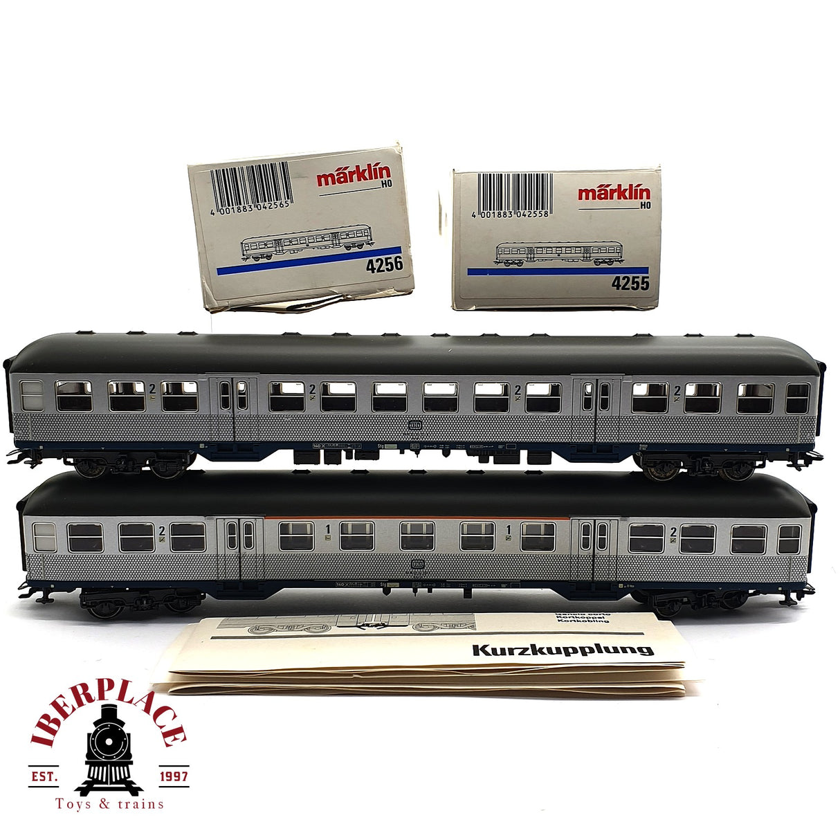 ♻️ 2da mano -  2x Märklin 4255 4256 vagones pasajeros DB clases 1-2 Silver H0 escala 1:87 E16