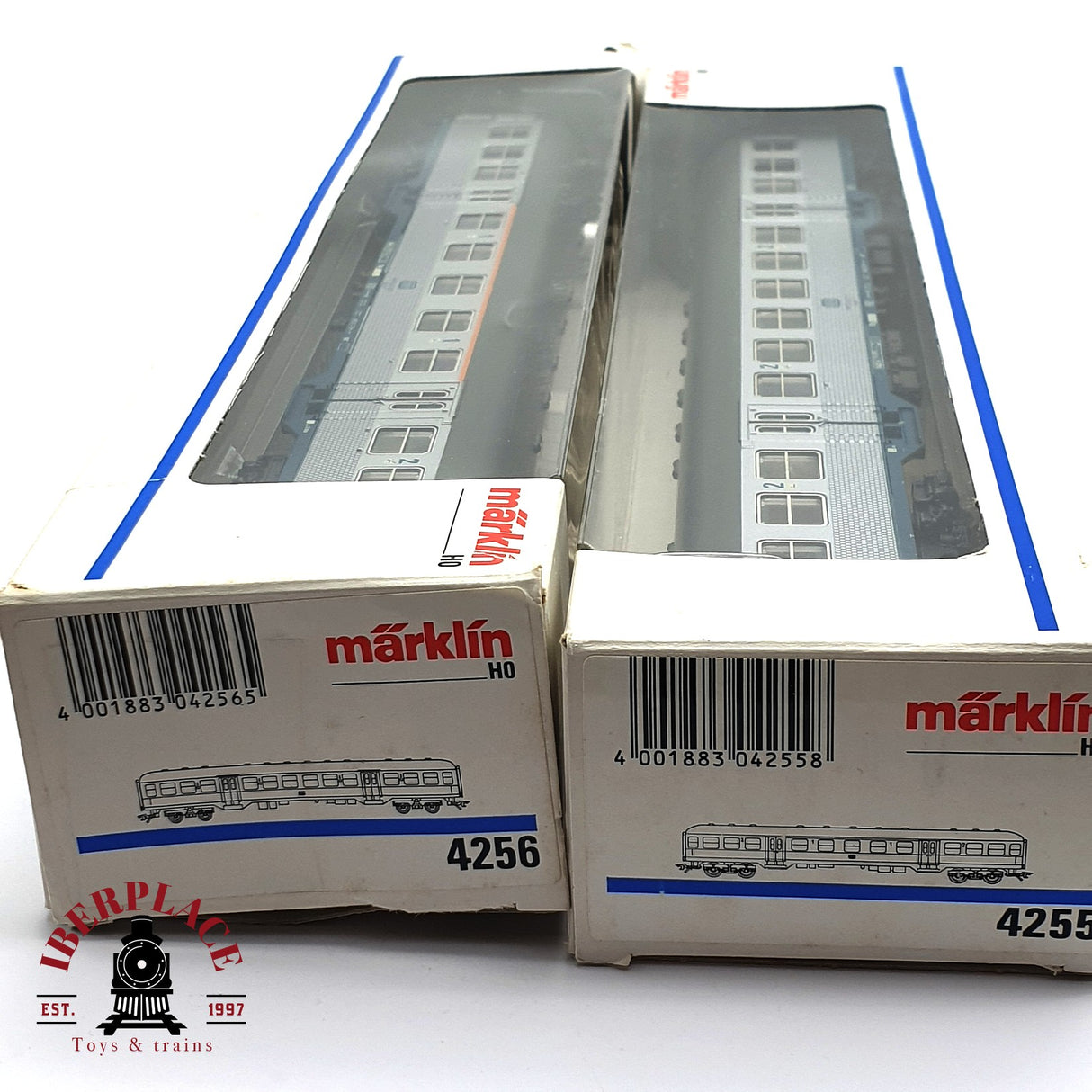 ♻️ 2da mano -  2x Märklin 4255 4256 vagones pasajeros DB clases 1-2 Silver H0 escala 1:87 E16