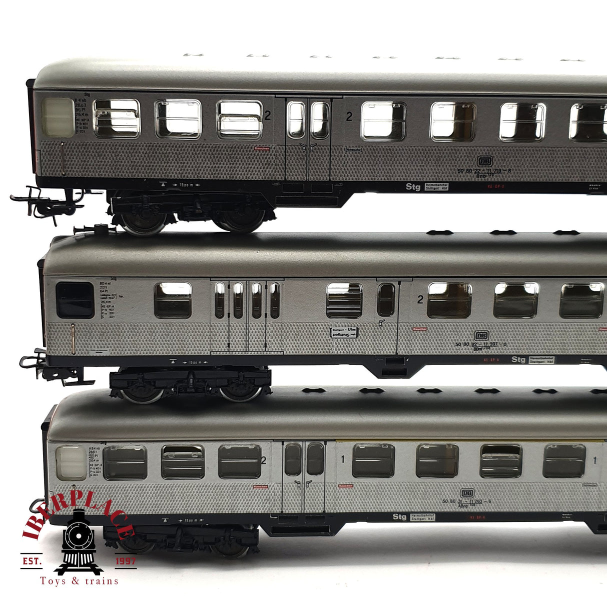 ♻️ 2da mano -  3x Märklin Primex vagones pasajeros DB clases 1-2 Silver  H0 escala 1:87 E16