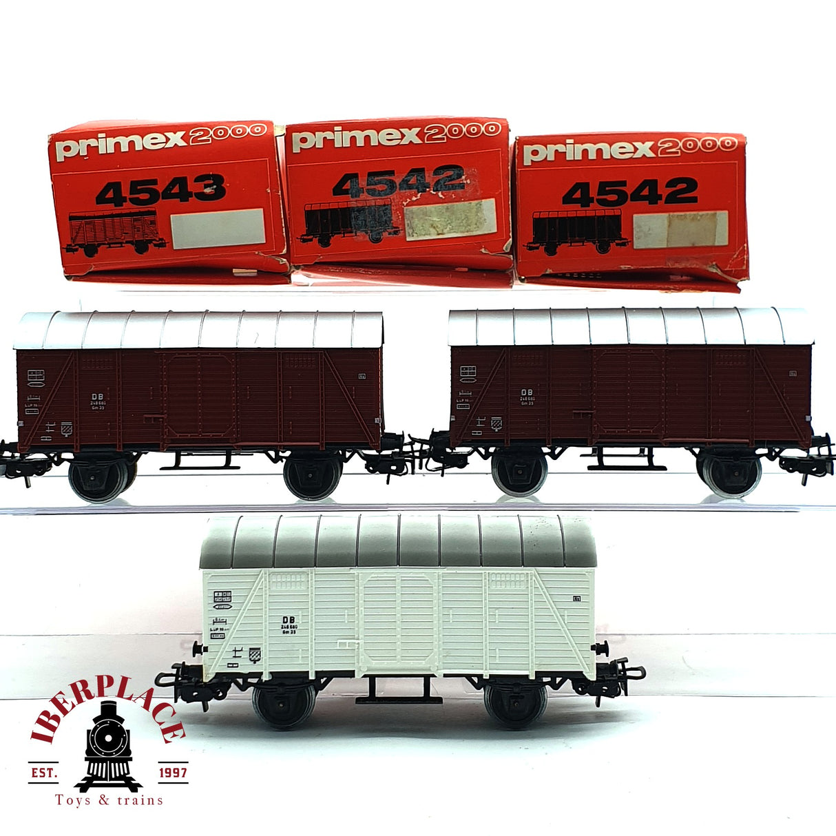 ♻️ 2da mano -  3x Märklin Primex  4542 4543 vagones cerrados DB 248 680 H0 escala 1:87 E16