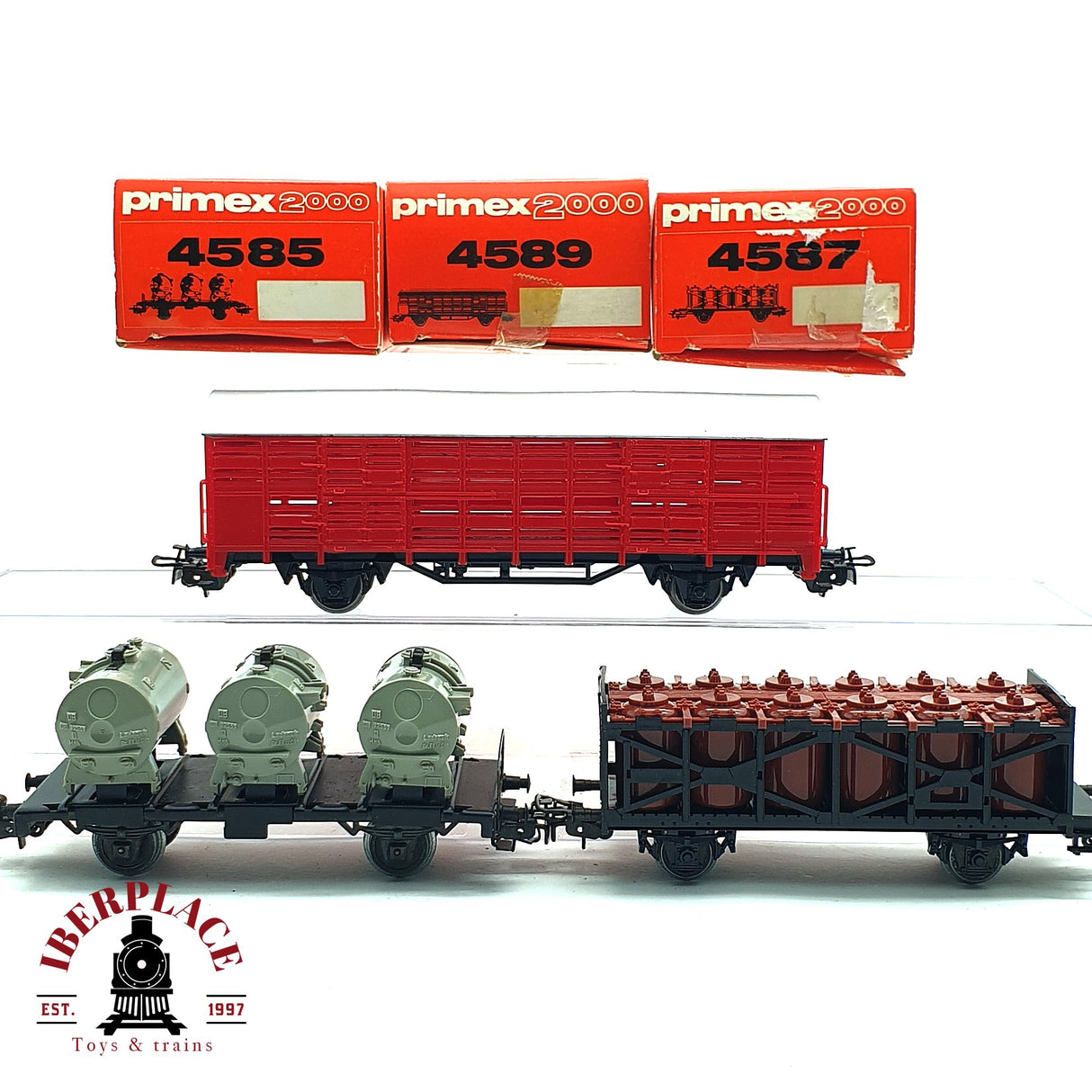 ♻️ 2da mano -  3x Märklin Primex vagones con bidones transporte de animales DB H0 escala 1:87 E16