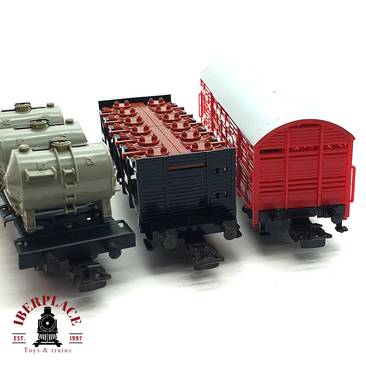 ♻️ 2da mano -  3x Märklin Primex vagones con bidones transporte de animales DB H0 escala 1:87 E16