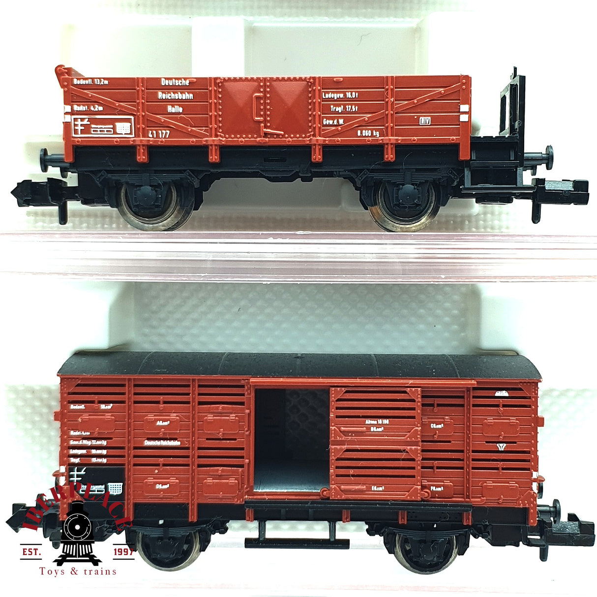 ♻️ 2da mano - 3x Roco Fleischmann vagones de borde bajo y transporte de animales DR N escala 1:160 E16
