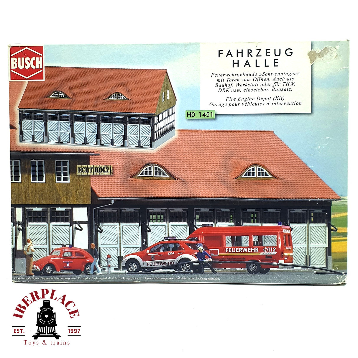 💡 Busch 1451  Garaje de vehículos del cuerpo de bomberos  Kit de montaje H0 escala 1:87 E18