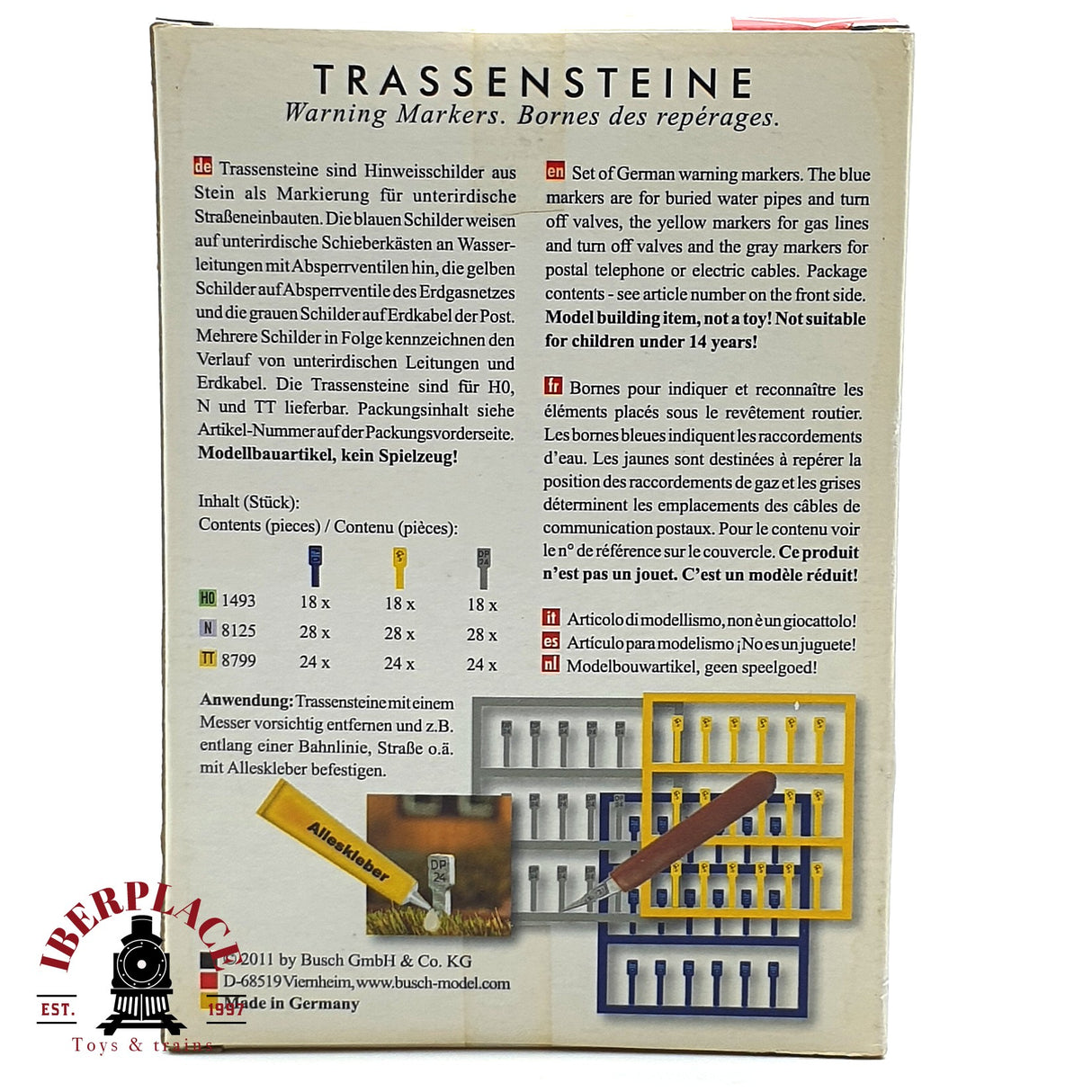 💡 Busch 1493 Marcadores para tuberías de agua y gas Kit de montaje H0 escala 1:87 E18