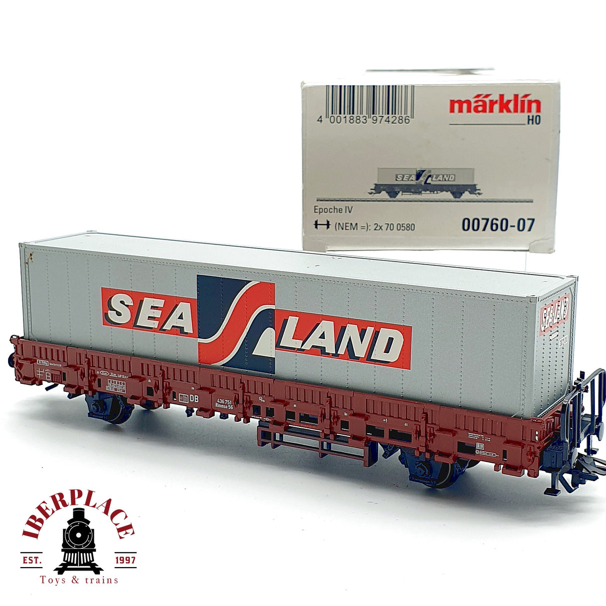 ♻️ Märklin 00760-07 Vagon portacontenedor SEA LAND Sgns DB AG H0 1:87 AC