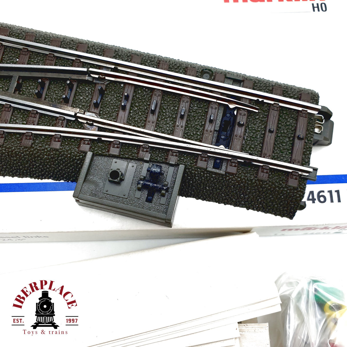 ♻️ Märklin 2x 24611 74490 Desvío a la izquierda y motor para desvío H0 escala 1:87 E20 3/4