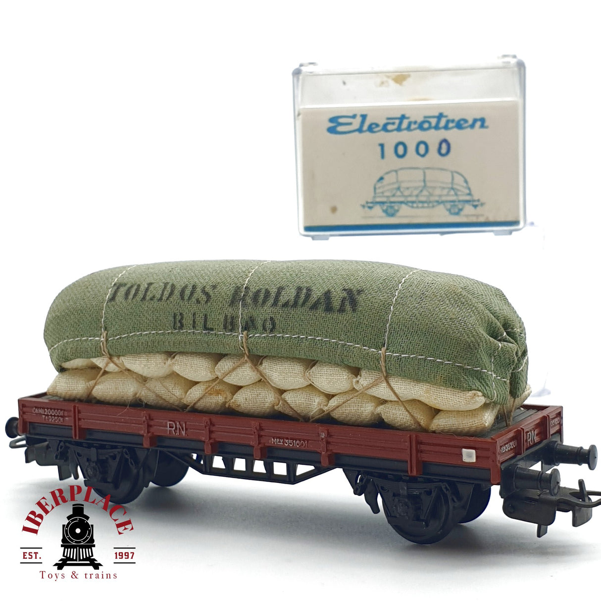 ♻️ Electrotren 1000 vagón plataforma Toldos Roldan Bilbao RENFE H0 escala 1:87 A27 1/2