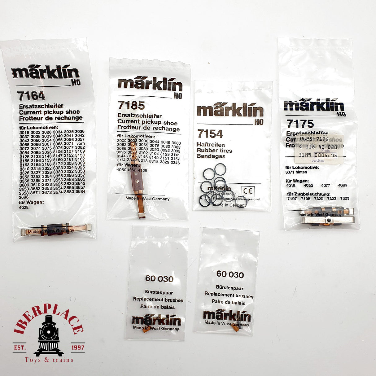 ♻️ Märklin Lote Recambios 7164 7185 7175 Patines 7154 Aros 2x 60030 Escobillas AC H0 Escala 1:87