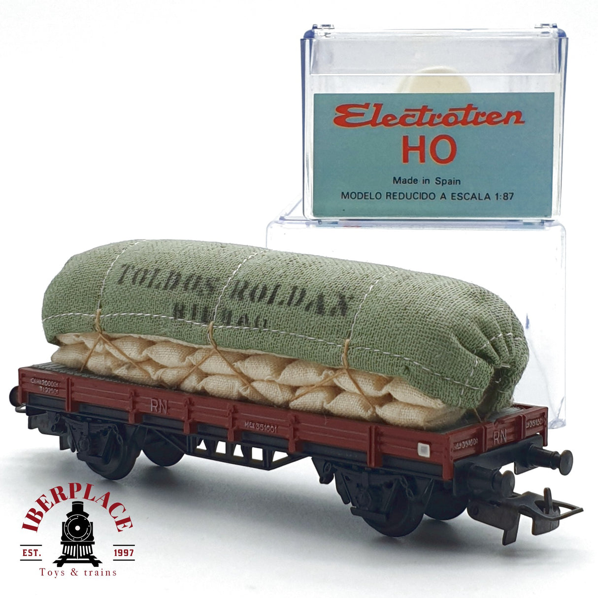♻️ Electrotren 1000 vagón plataforma Toldos Roldan Bilbao RENFE H0 escala 1:87 A27 1/2