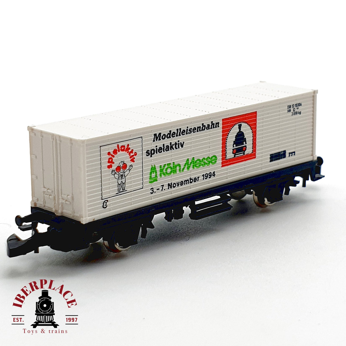 ✨♻️ Märklin  Vagon Portacontenedores Kölner Messe 1994 DB Mini Club Escala Z 1:220