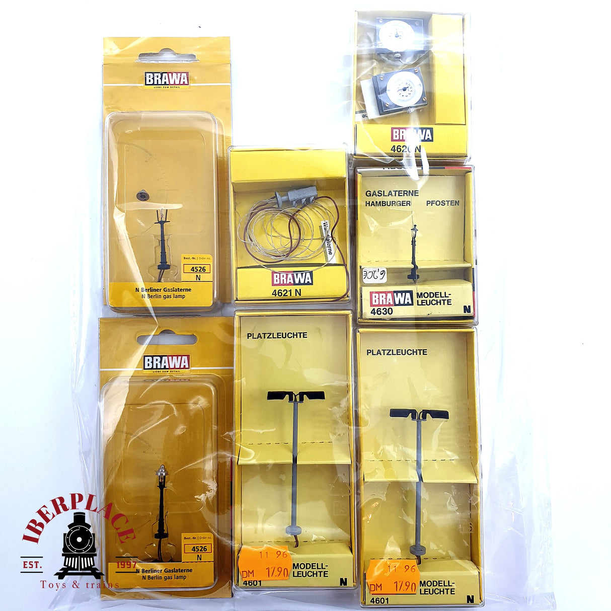 ♻️ 7x BRAWA Farolas de gas, Farolas de exterior, relojes N escala 1:160 E19