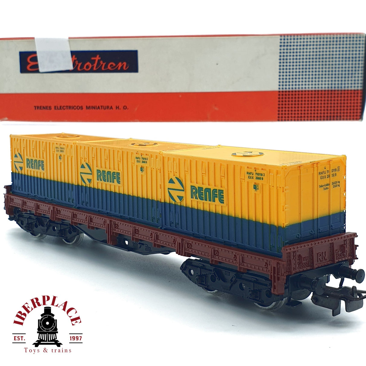 ♻️ Electrotren 5127 vagón Plataforma contenedores RENFE H0 escala 1:87 A27