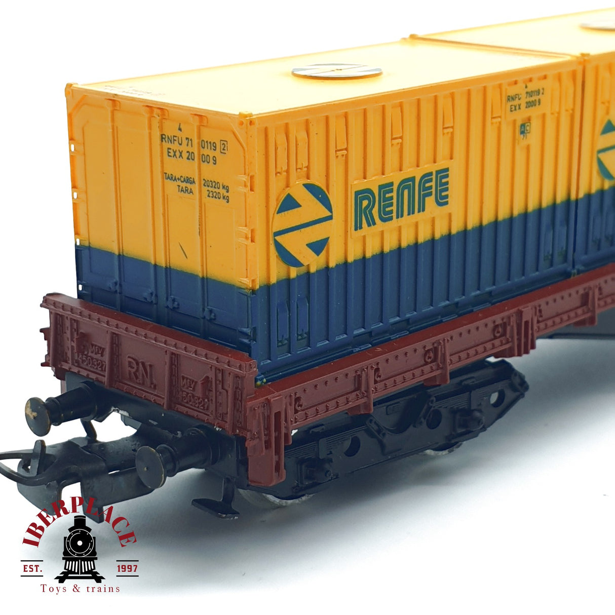 ♻️ Electrotren 5127 vagón Plataforma contenedores RENFE H0 escala 1:87 A27