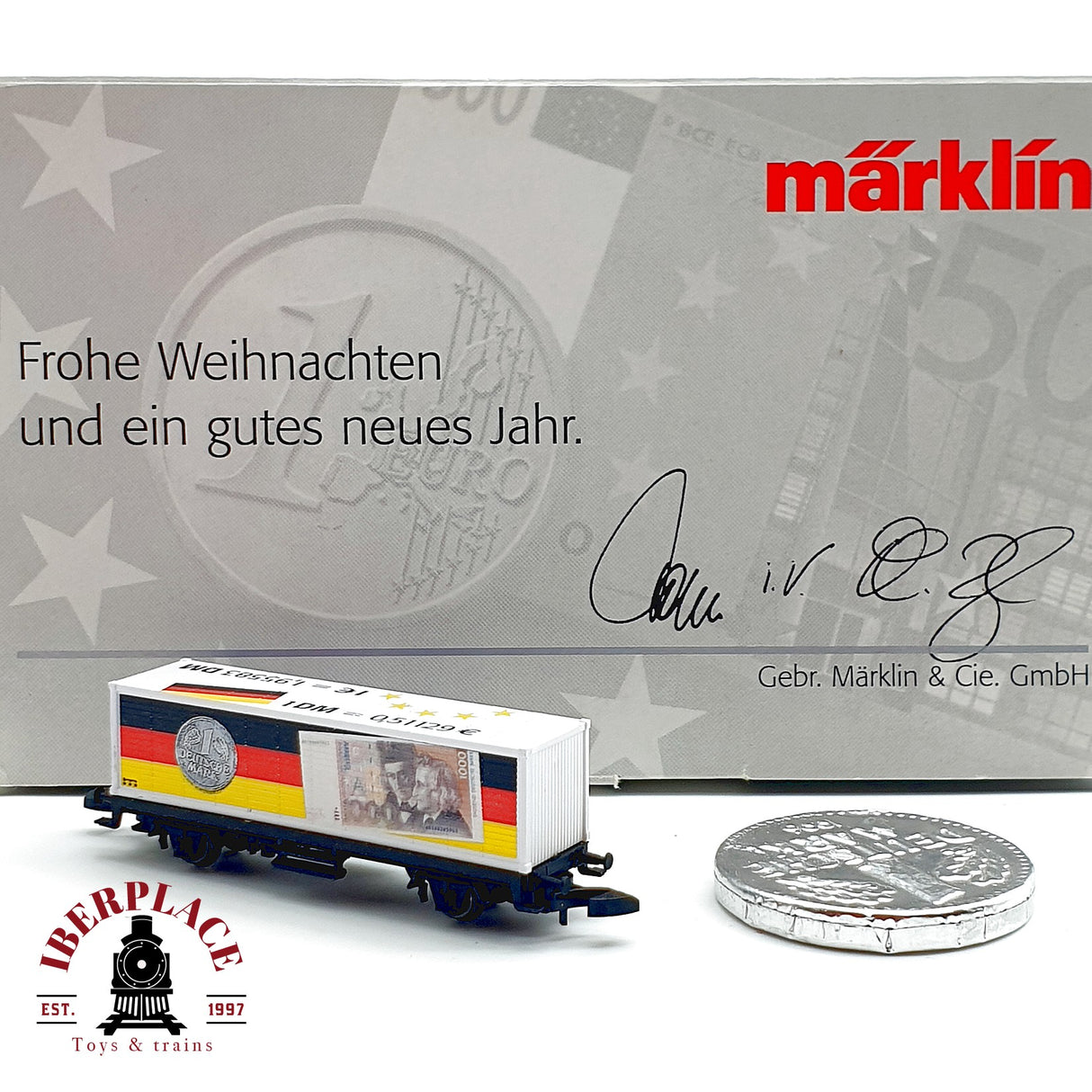 ♻️✨ Märklin Vagon Contenedor Euro DM Navidad Weihnachtswagen Escala Z 1:220