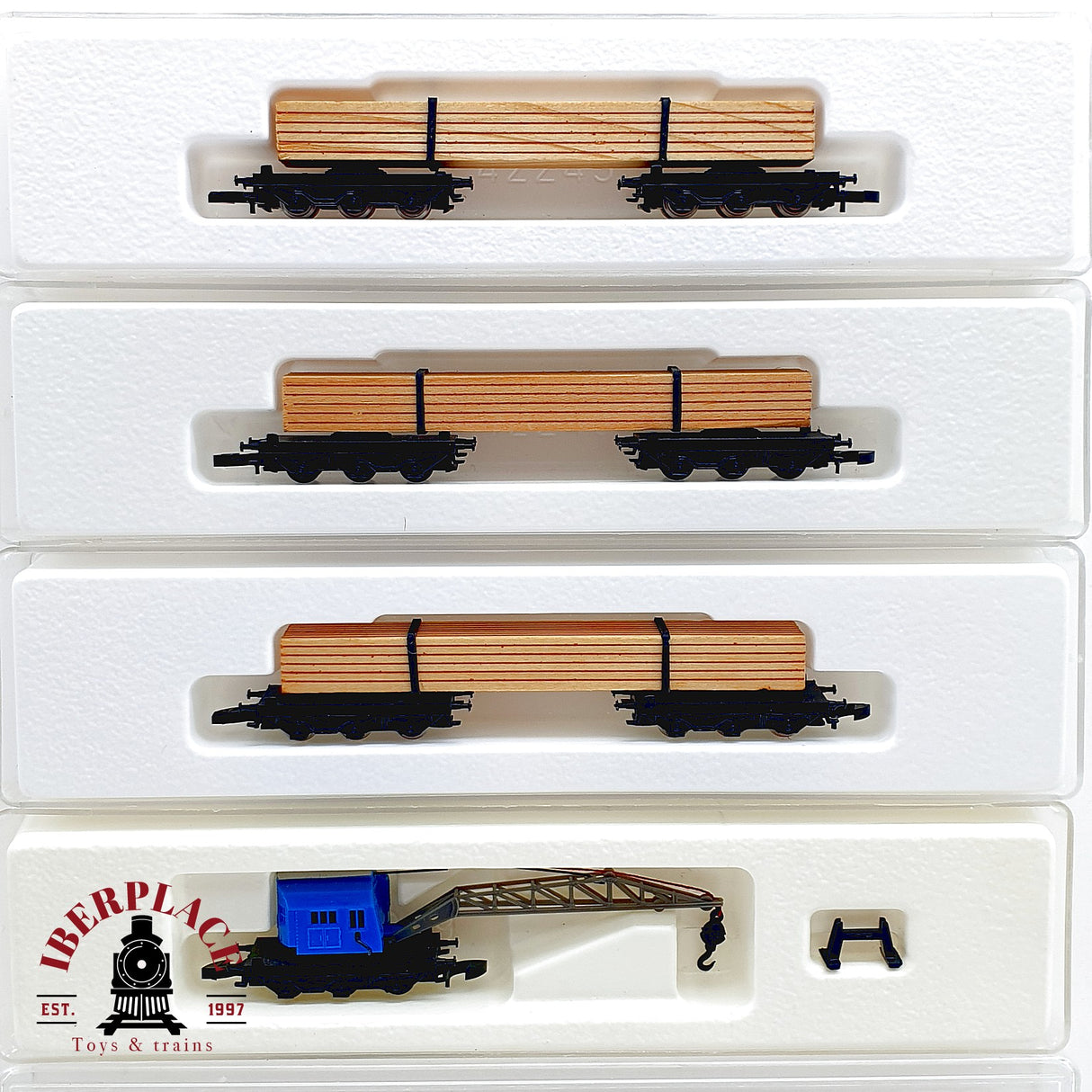♻️✨ Märklin 3x Vagones Madereros 8619 y Grúa Mini Club Escala Z 1:220