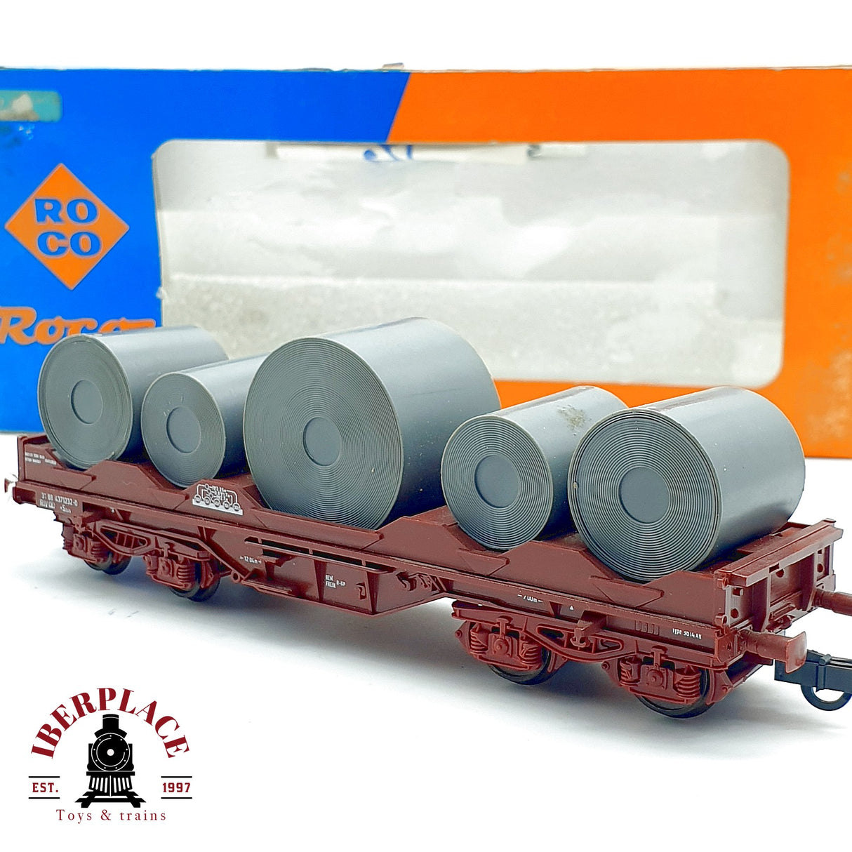 ♻️ Roco 4396D Vagón Pesado 4 Ejes DB Carga Bobinas Acero Coils DC H0 Escala 1:87