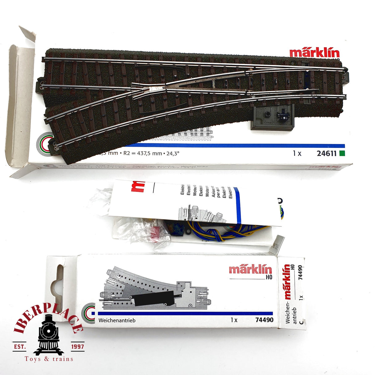 ♻️ Märklin 2x 24611 74490 Desvío a la izquierda y motor para desvío H0 escala 1:87 E20
