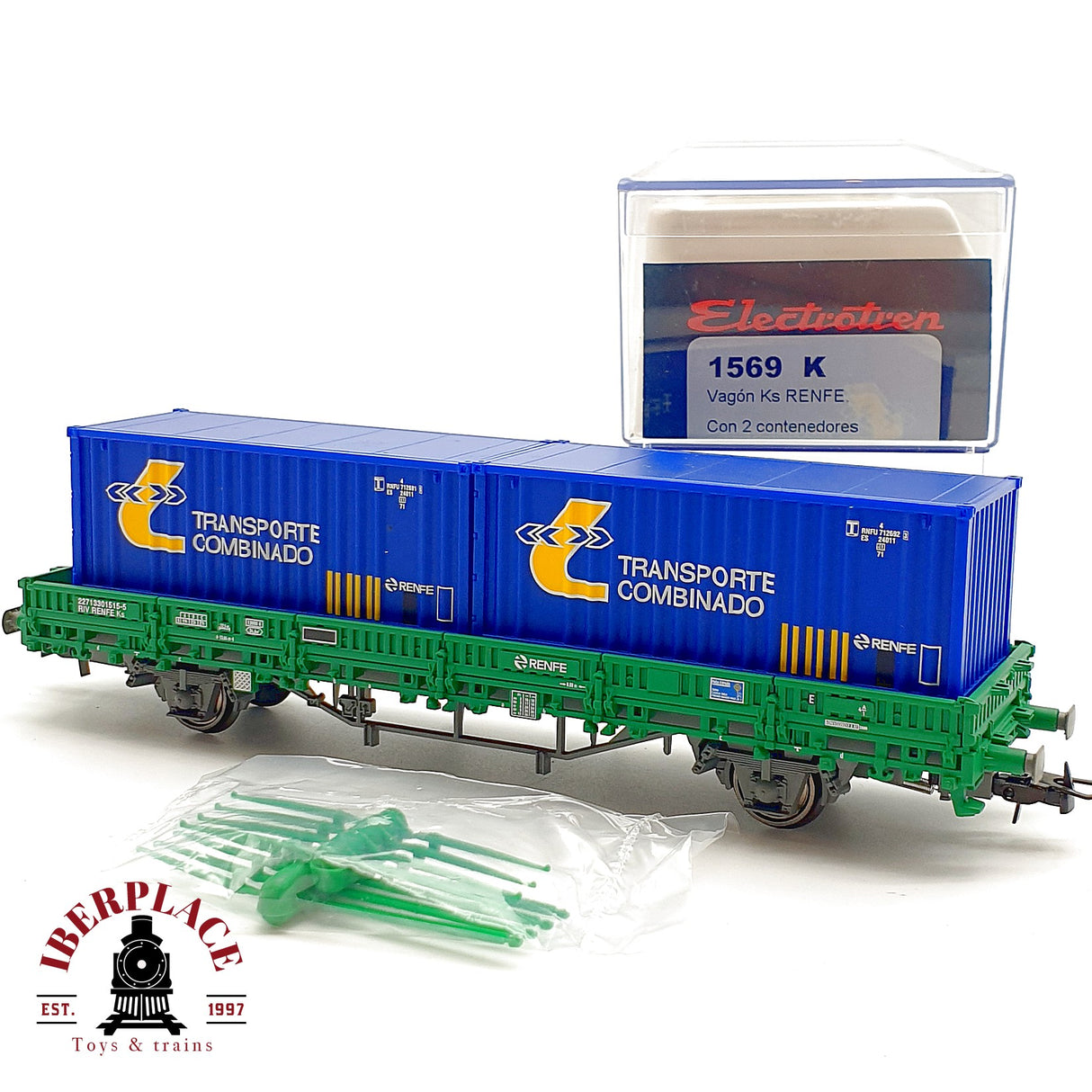 ♻️ Electrotren 1569K Vagon Ks RENFE 2 contenedores Transporte Combinado DC Escala H0 1:87