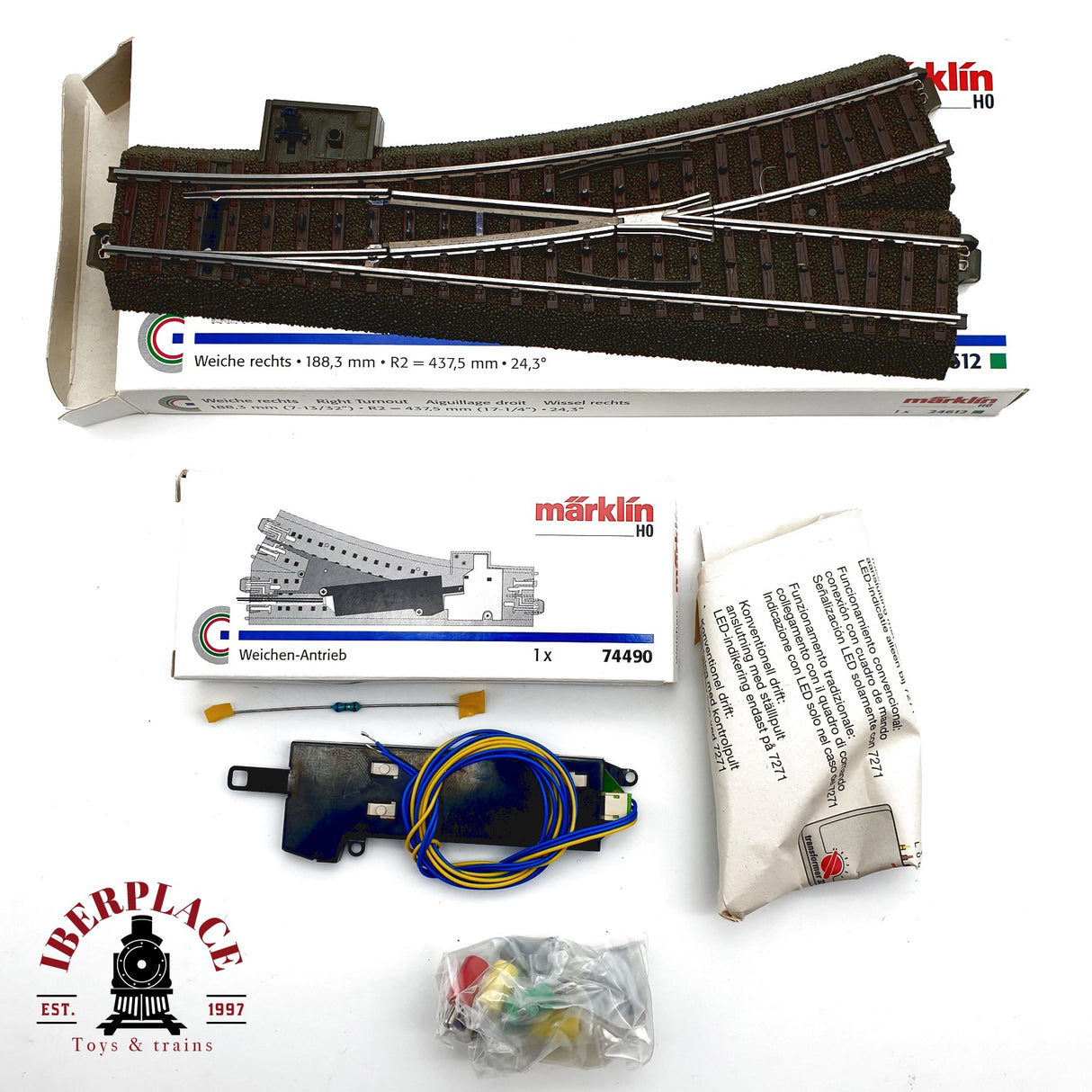 ♻️ Märklin 2x 24612 74490 Desvío a la derecha y motor para desvío H0 escala 1:87 E20
