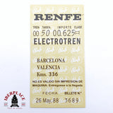 Billete de tren hecho para coleccionistas Barcelona - Valencia del 26 de mayo 1988