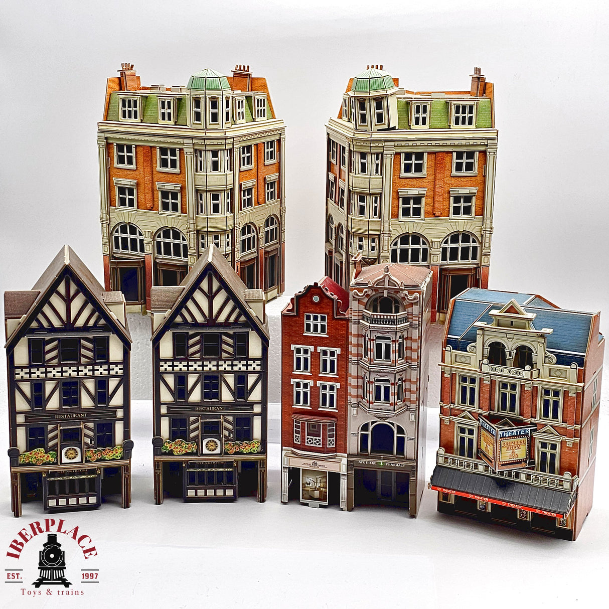 ♻️ 2da mano -  6x Edificios esquineros, edificios con bajos comerciales de cartón H0 escala 1:87 A11