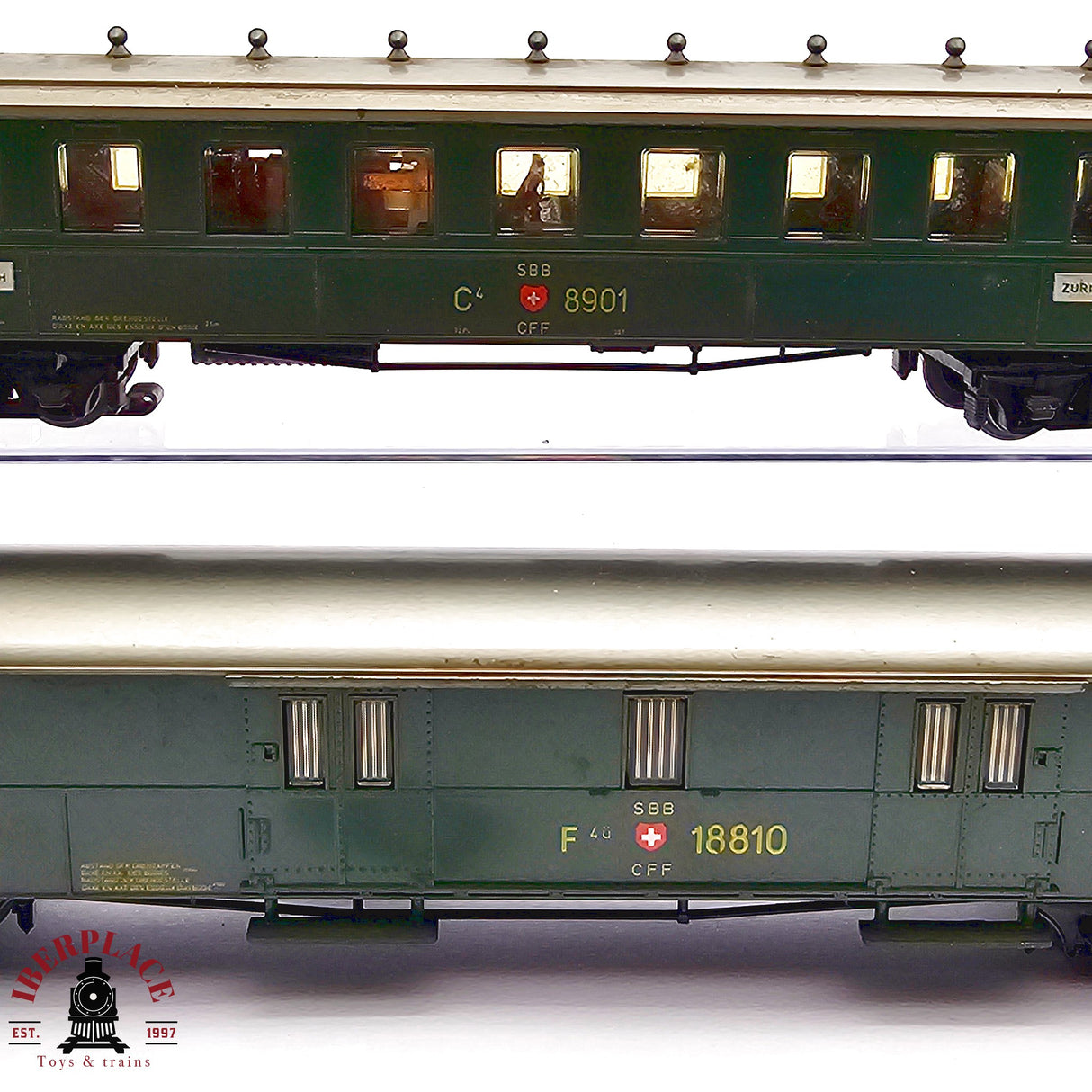 ♻️ 2da mano - AC 2x Märklin vagones pasajeros y equipaje SBB H0 escala 1:87 EH011
