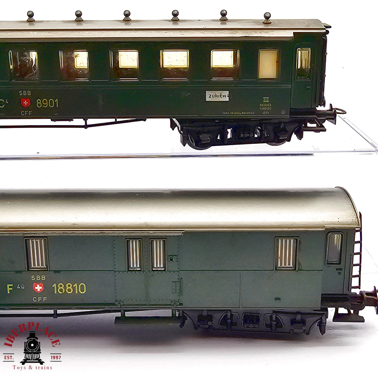 ♻️ 2da mano - AC 2x Märklin vagones pasajeros y equipaje SBB H0 escala 1:87 EH011