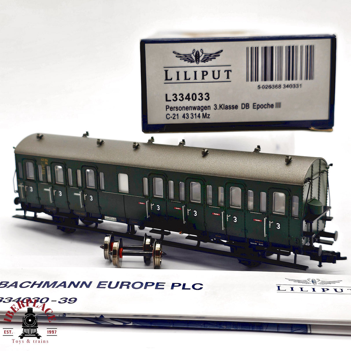 ♻️ 2da mano - DC Liliput L334033 vagón pasajeros Clase 3 DB Ep III H0 escala 1:87 E12