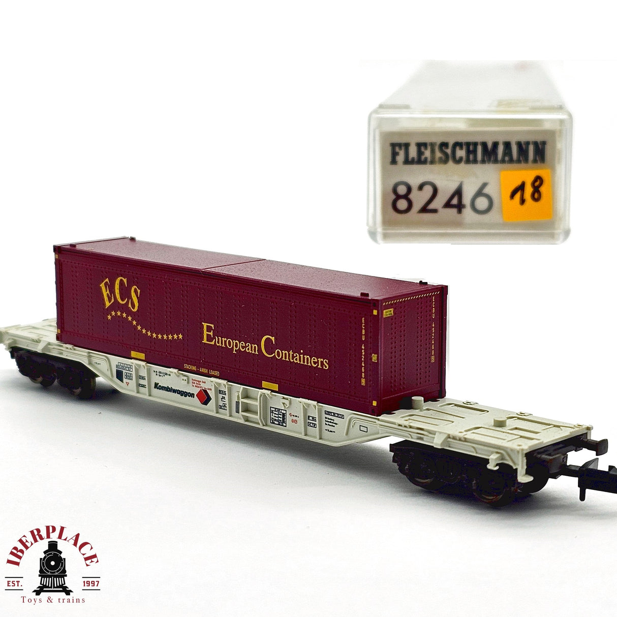♻️ 2da mano - Fleischmann 8246K vagón contenedor Kombiwaggon European Containers N escala 1:160 E13