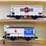 ♻️ 2da mano - Minitrix 3x vagones cerrados Martini Schultheiss Brauerei DB N escala 1:160 E13x