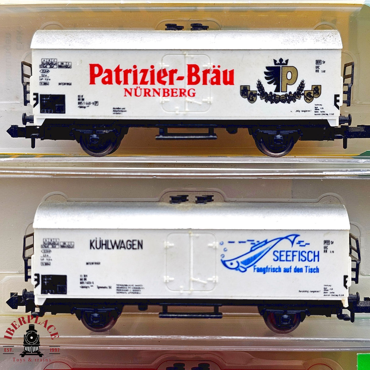 ♻️ 2da mano - Minitrix 3x vagones cerrados Patrizier Bräu Pilsener N escala 1:160 E13