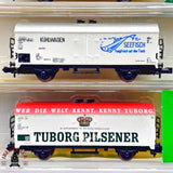 ♻️ 2da mano - Minitrix 3x vagones cerrados Patrizier Bräu Pilsener N escala 1:160 E13