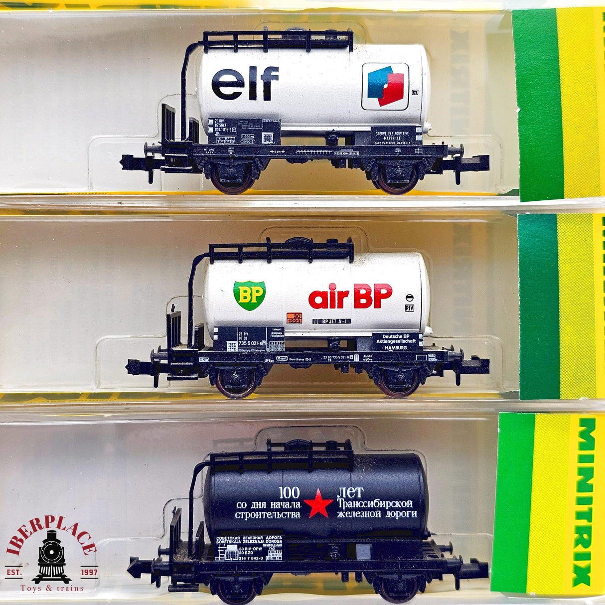 ♻️ 2da mano - Minitrix 7x vagones cisterna Esso Aral BP Elf N escala 1:160 E13