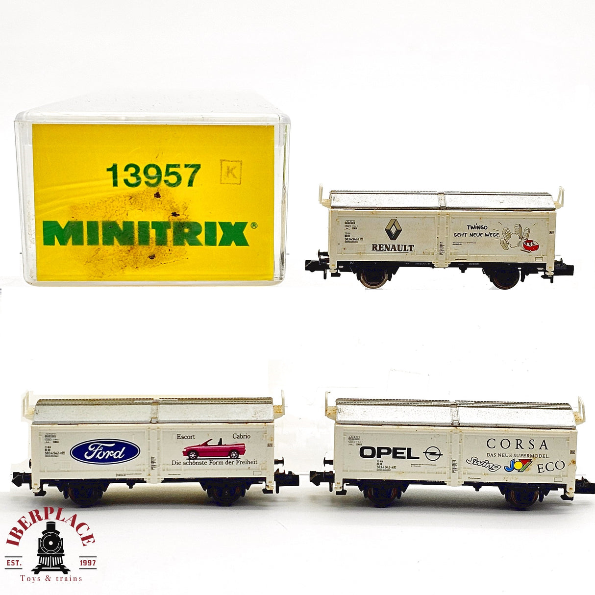 ♻️ 2da mano - Minitrix 13957 vagones Publicidad Ford Opel Renault DB N escala 1:160 E13
