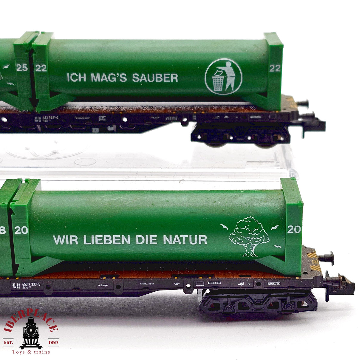 ♻️ 2da mano - Minitrix 13854 vagones plataforma contenedores DB N escala 1:160 E13