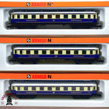 ♻️ 2da mano - Arnold 3x vagones pasajeros Rheingold Mitropa DRG N escala 1:160 E13