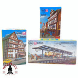 ♻️ 2da mano -  3x Kibri Plataforma de estación, edificios adosados con entramado de madera Z escala 1:220