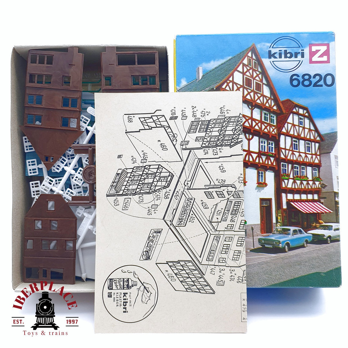 ♻️ 2da mano -  3x Kibri Plataforma de estación, edificios adosados con entramado de madera Z escala 1:220