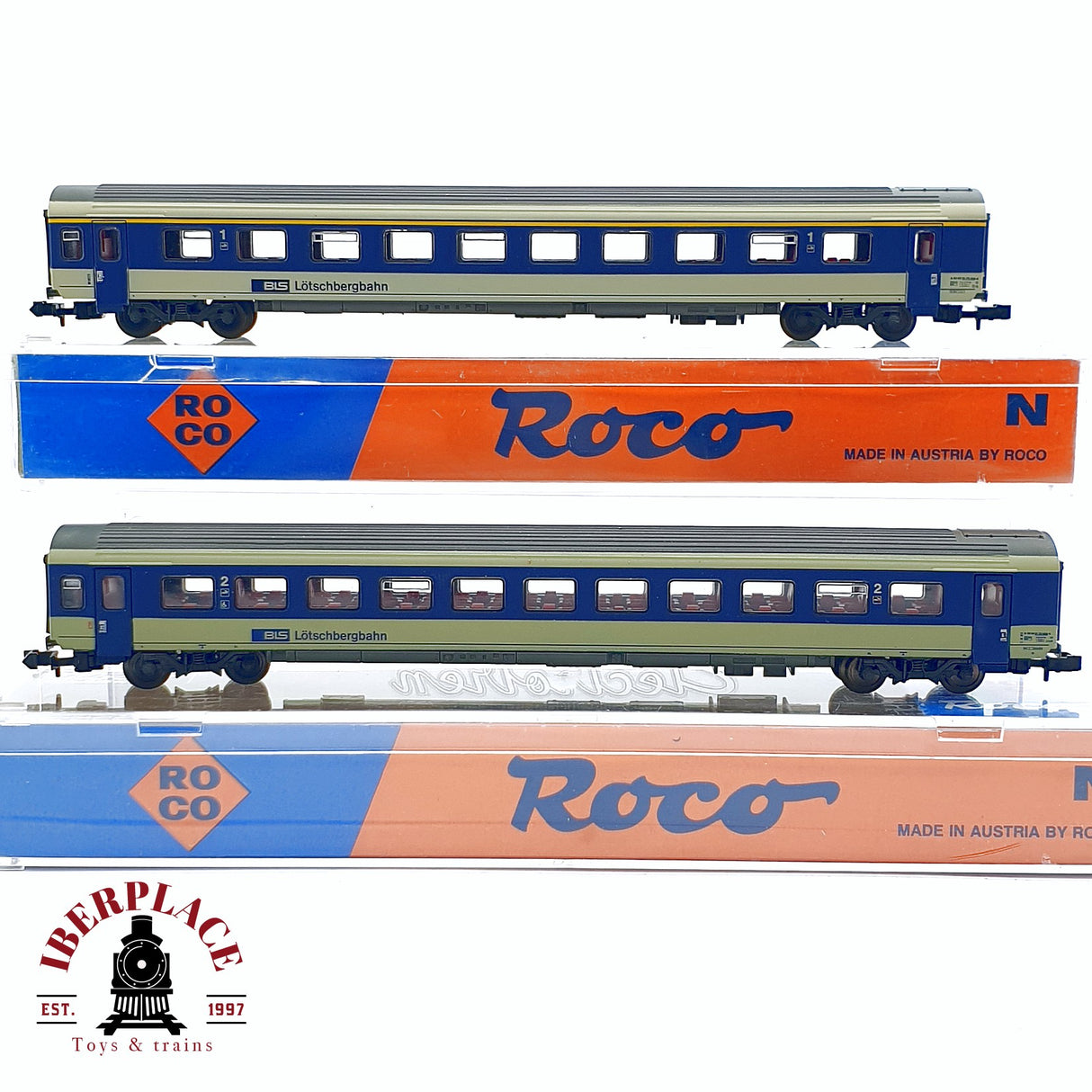 ♻️ 2da mano - Roco 2x 24277/78 vagones pasajero BLS Lötschbergbahn N escala 1:160