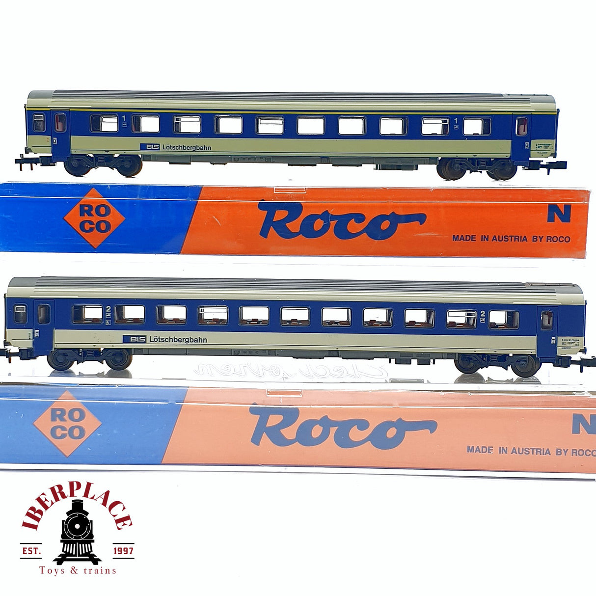 ♻️ 2da mano - Roco 2x 24277/78 vagones pasajero BLS Lötschbergbahn N escala 1:160