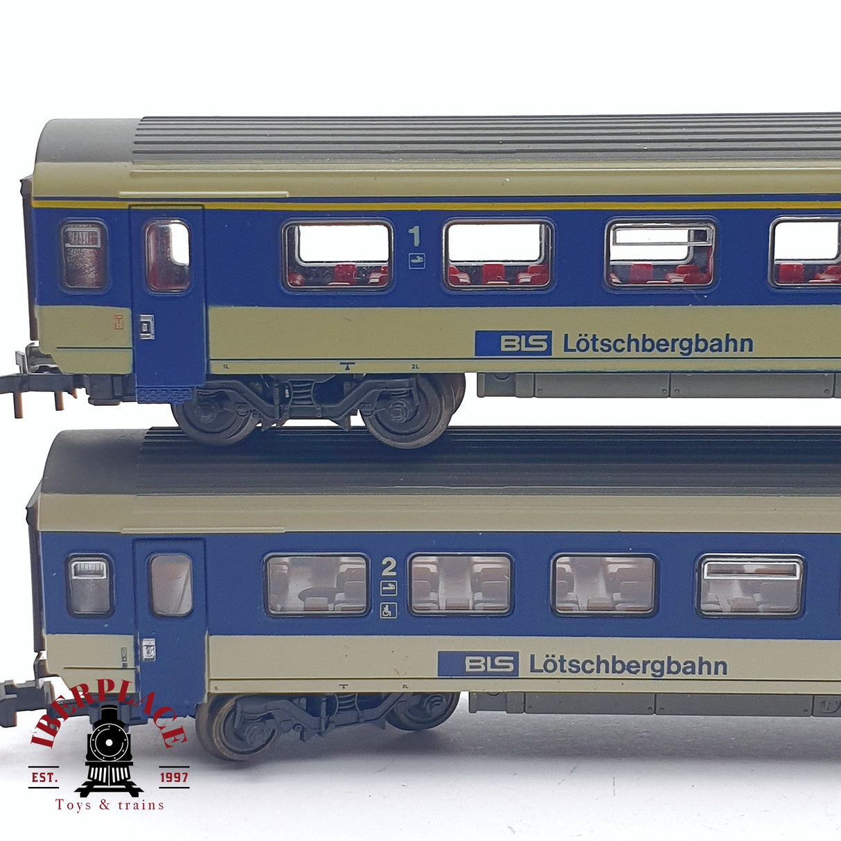 ♻️ 2da mano - Roco 2x 24277/78 vagones pasajero BLS Lötschbergbahn N escala 1:160