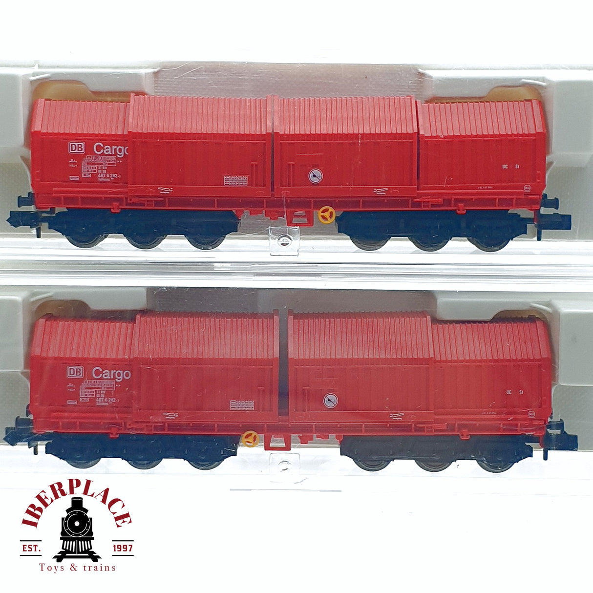 ♻️ 2da mano - Fleischmann 2x 8386K vagones cerrados Cargo DB N escala 1:160