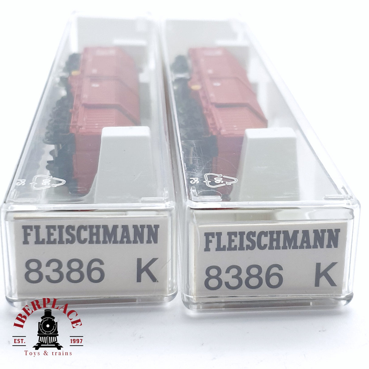 ♻️ 2da mano - Fleischmann 2x 8386K vagones cerrados Cargo DB N escala 1:160